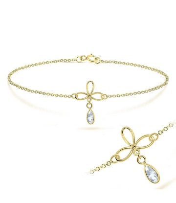 Flower and CZ Teardrop Shape Bracelet BRS-219-GP